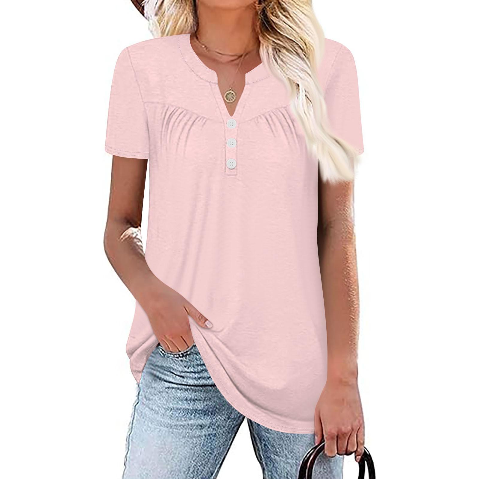 

Женский летний плиссированный топ с короткими рукавами и v-образным вырезом, однотонный принт с принтом S