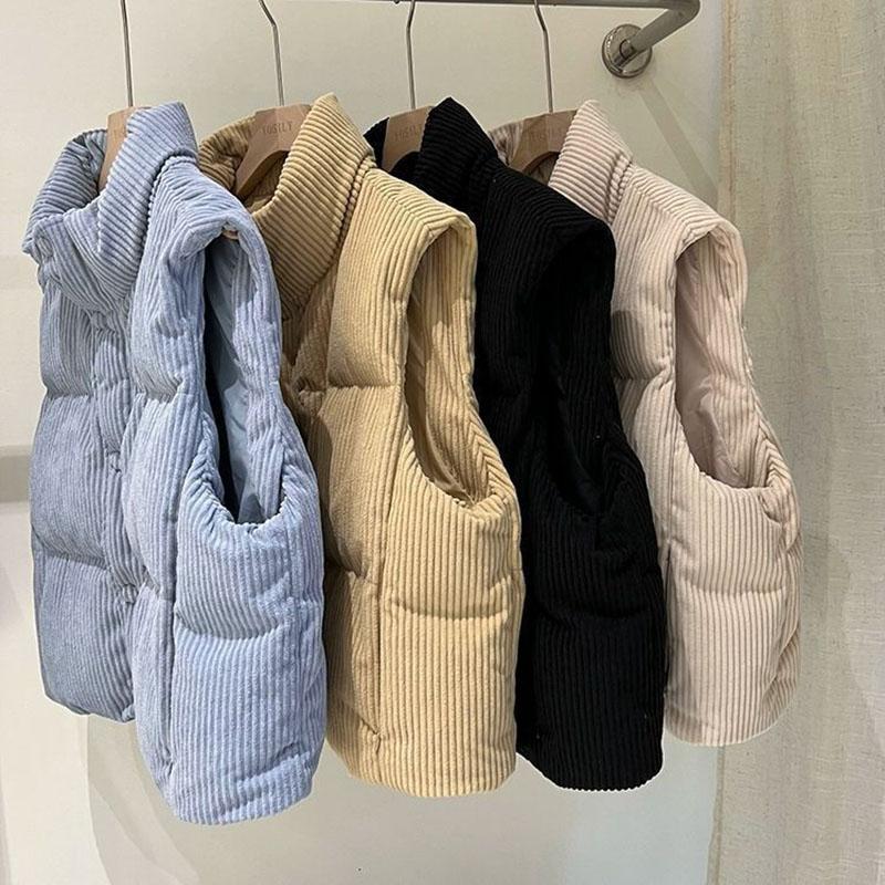 Dámská vesta Bavlněná Podzimní Zimní Bez Rukávů Topy Vesta Oversize Zesílená Péřová Ležérní Vesta s Vysokým Límcem