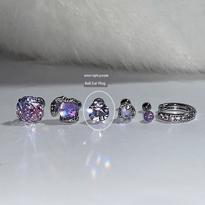

Like a Butterfly Blazing in the Wild, Dream Purple! Rose Cut Snake Pupil Titanium Steel Ear Bone Stud Moonlight Opal Earrings Twin Suit 6mm light purple one