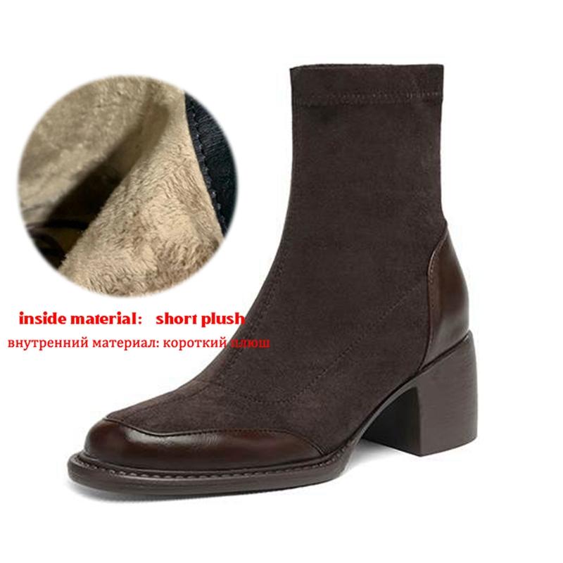 Krazing Po Mikrofaser Winter Runde Zehenpartie Größe 33 Chelsea Boots Größe 43 Slipper Dicke Hohe Absätze Beauty Lady Stiefeletten