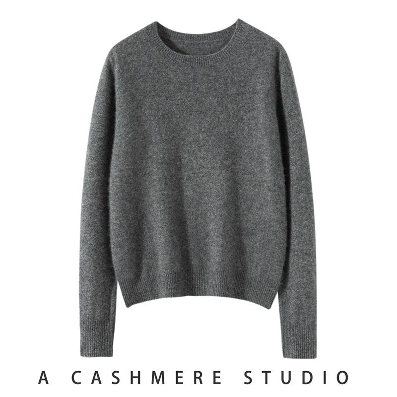 Women's Cashmere Round Neck Long Sleeve Pullover Sweater - Warm and Versatile for 2025 Autumn/Winter