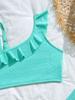 Girls Three Piece Swimsuit Set One Shoulder Ruffle Bikini Top with Adjustable Strap High Waist Bottom and Skirt Cover Up Beachwear Swimwear