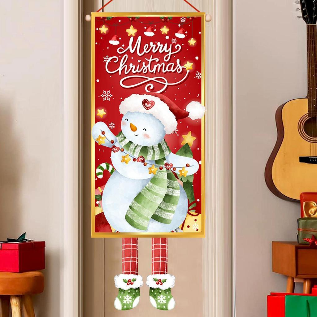 2D Christmas Door Curtain Decorations Santa Claus Snowman Photography Background Decoration Cloth Welcome Door Flag