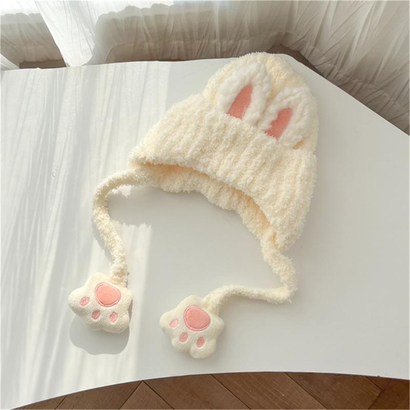 Autumn Winter Warm Hat with Earflap and Chin Strap Ties Cute Cartoon Beanie Cap Soft Bonnet Warm Headwear for Kids