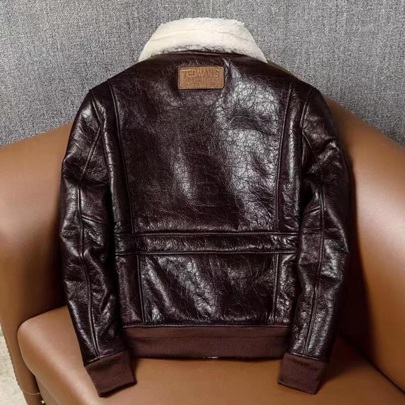 Zimowy nowy, pogrubiony płaszcz z jagnięcej skóry, męski kombinezon lotniczy Sił Powietrznych, moda, klasyczny, wąski, duży rozmiar, ciepła kurtka