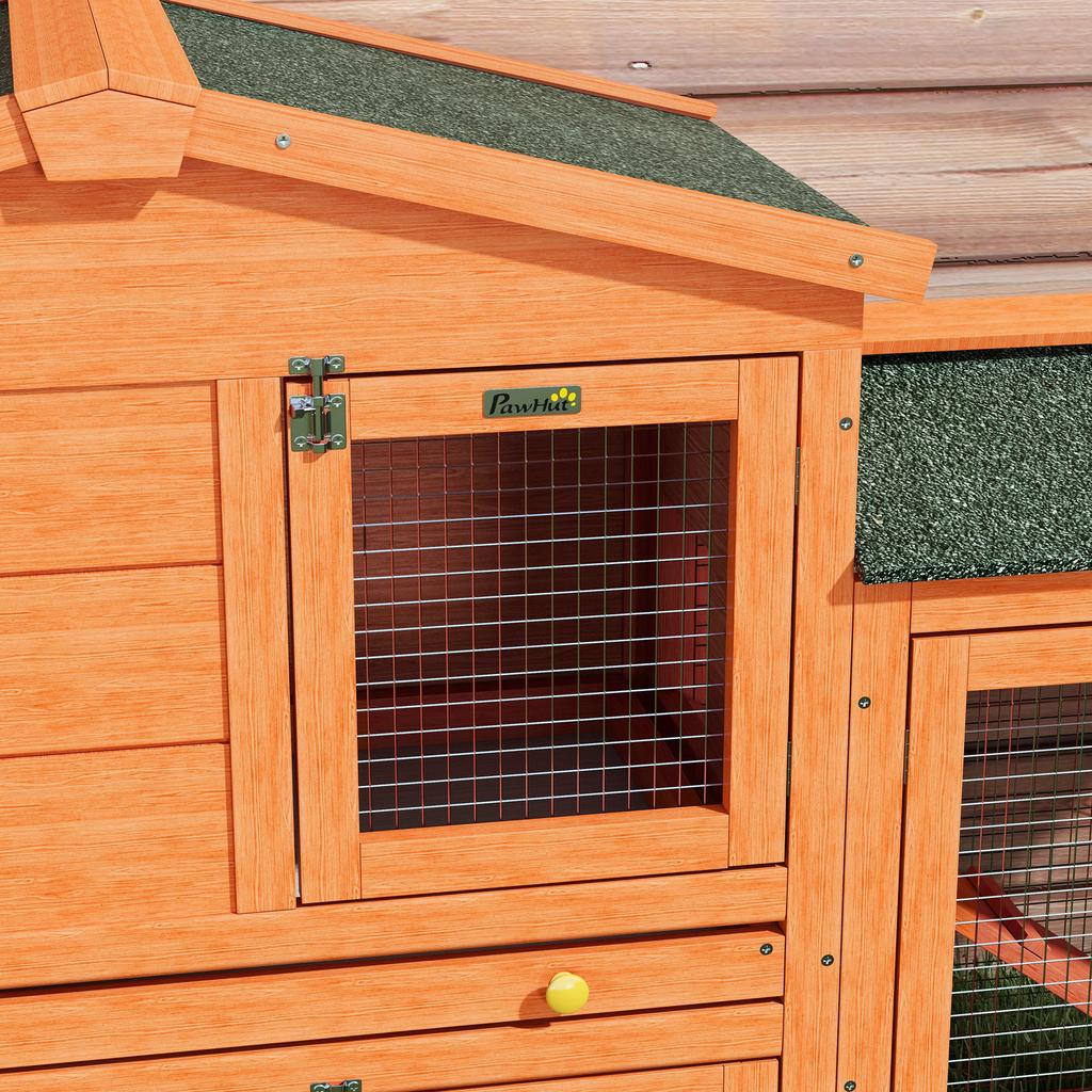 Two-Tier Rabbit Hutch with Run, Ramp, Slide-Out Tray, for Garden - Orange