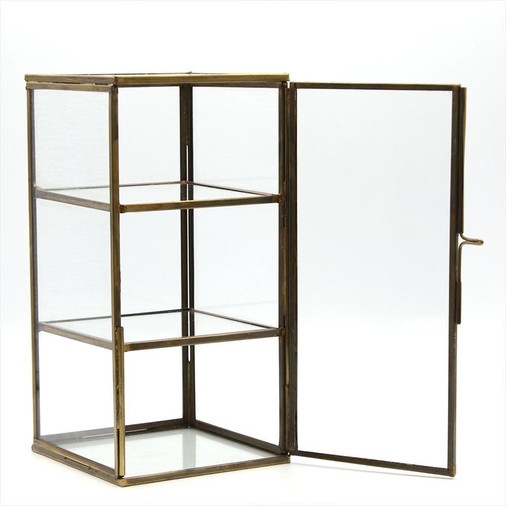 Tomo Corporation Moroccan Glass 3-Tier Jewelry Box Square, Vintage Brass Display Case Antique Style Trinket Organizer
