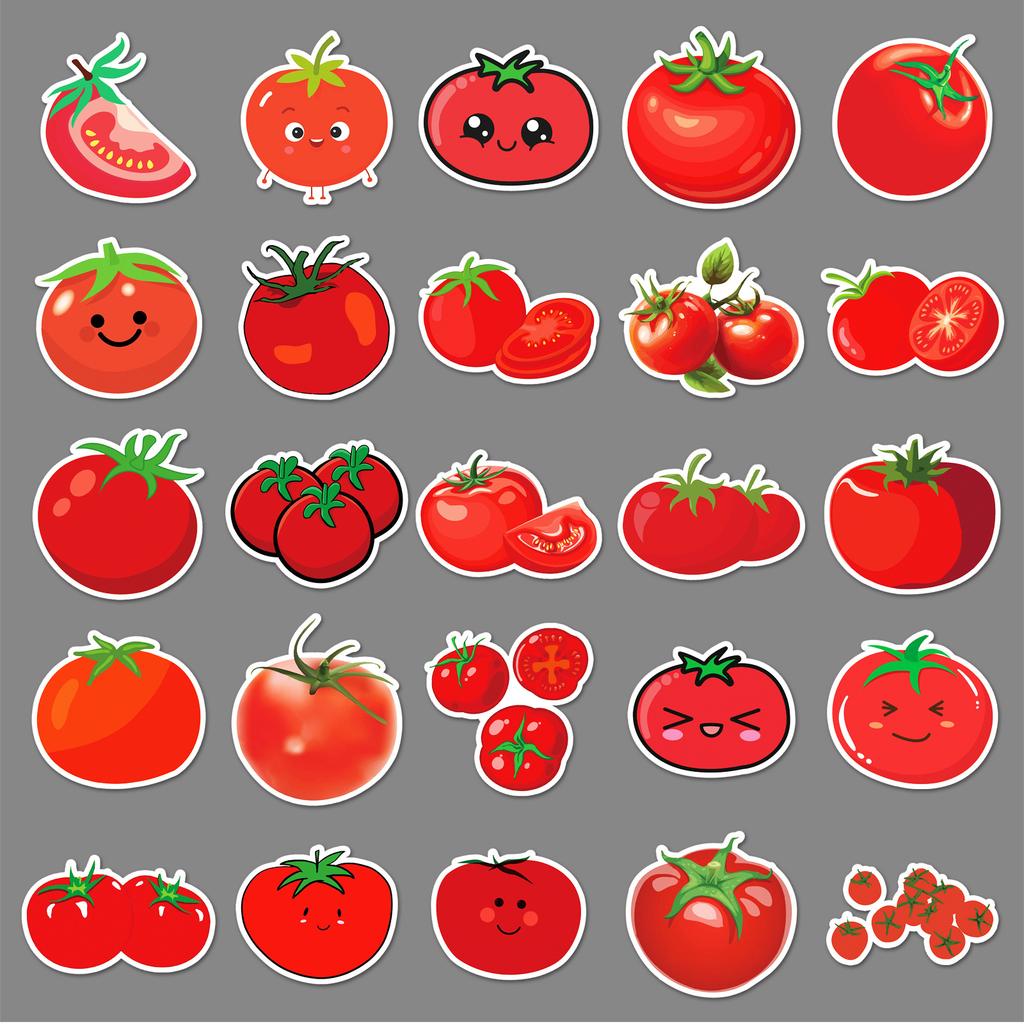 50 Tomato Doodle Stickers Cartoon Cute Fruits and Vegetables Decorative Water Cup Mobile Phone Case Computer Refrigerator Stickers