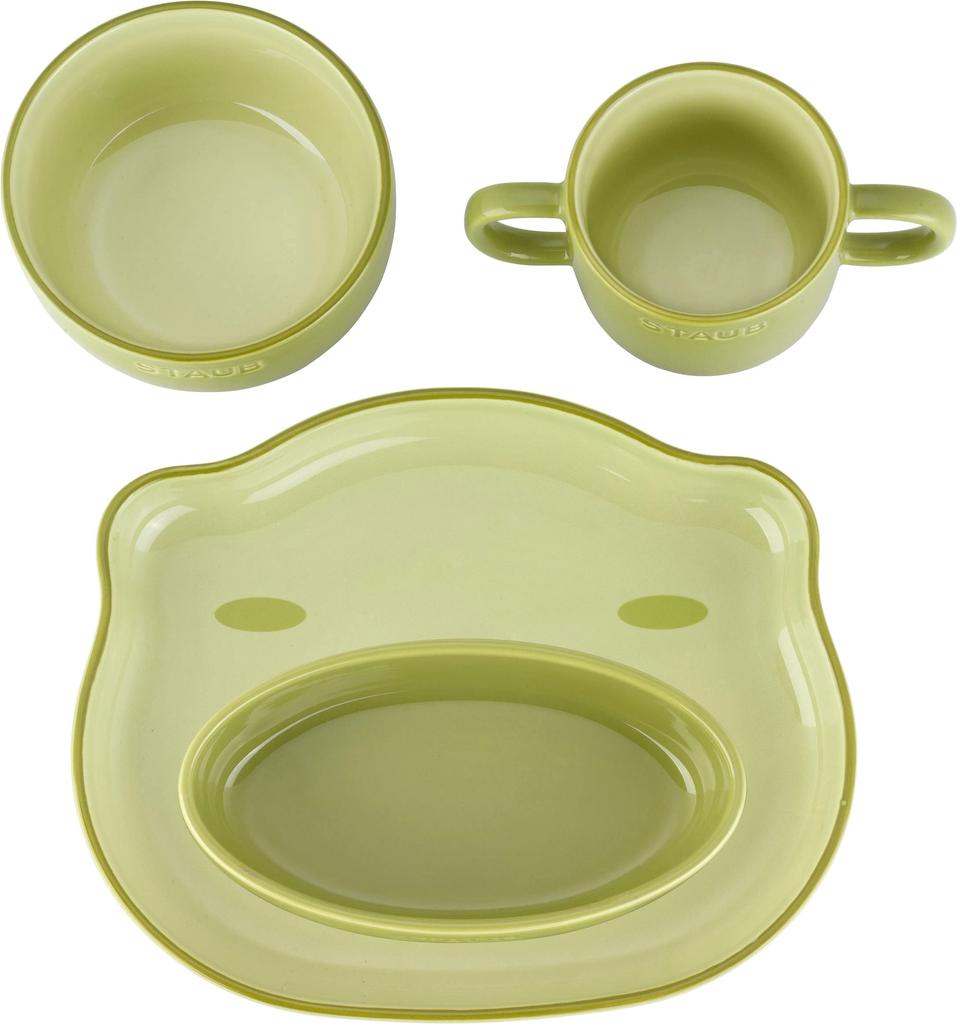 Staub Baby Kids Tableware 4pcs Set Green Plate Bowl Mug Japanese STAUB Ceramic Baby Kids Tableware "Ceramic & Frog" Children's [Authorized Product] &