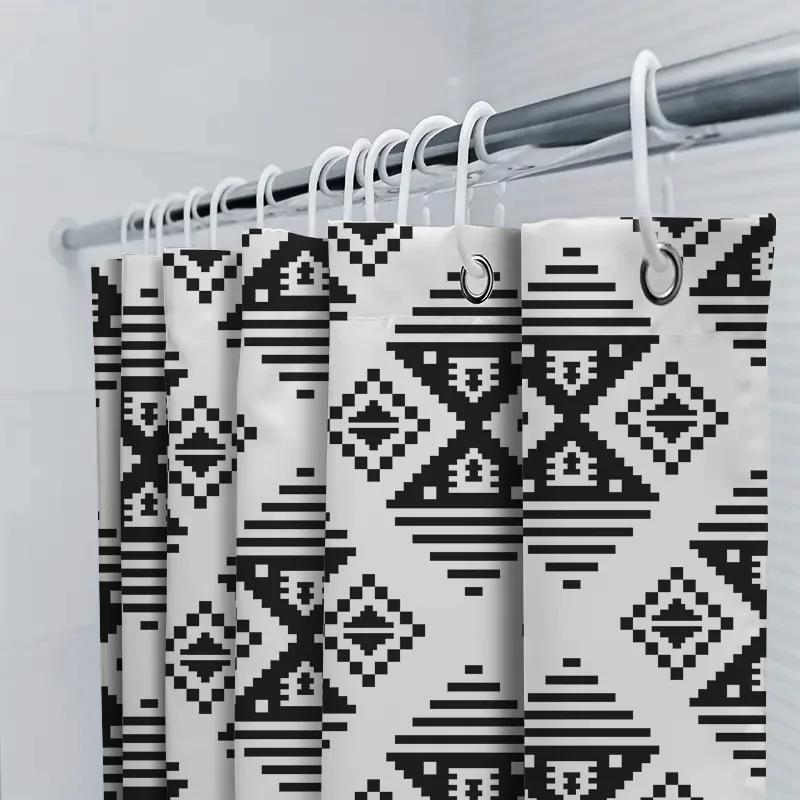 Modern Geometric Black White Shower Curtain Waterproof Home Decor Customizable Size Available In Various Colors.