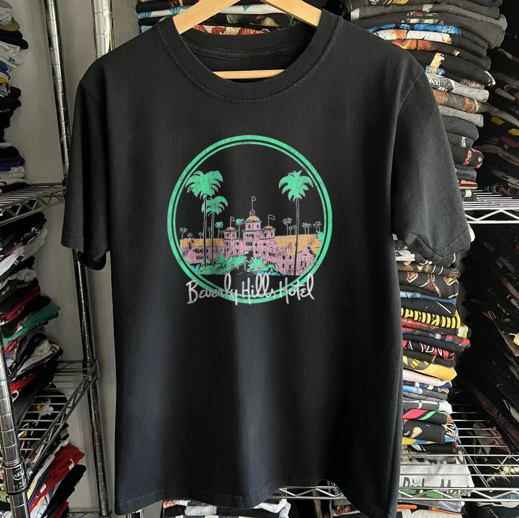 80s Beverly Hills Hotel Sunset Aged T-Shirt Black S
