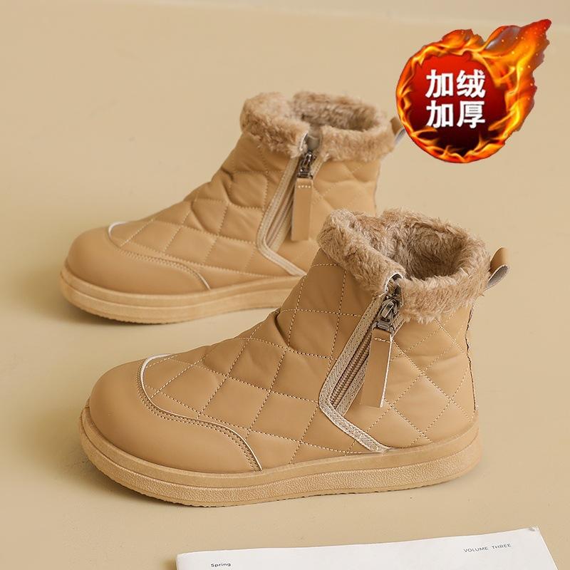 

Fleece snow boots winter new side zipper waterproof thickened thermal cotton shoes platform casual short boots two cotton 40