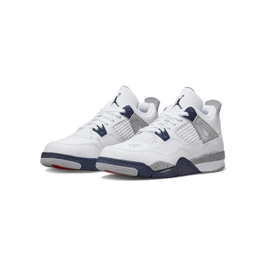 Air Jordan 4 Retro PS Midnight Navy Kids Sneakers White Light-Smoke-Grey Fire-Red BQ7669-140