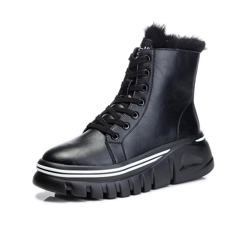 Real rabbit fur 2025 winter Martin boots thick-soled heightening short boots British casual mid boots velvet leather boots