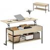 Coffee Table with Lift-up Top, Living Room Table with Hidden Compartment and Open Shelf, 95x40x59cm, Natural Wood