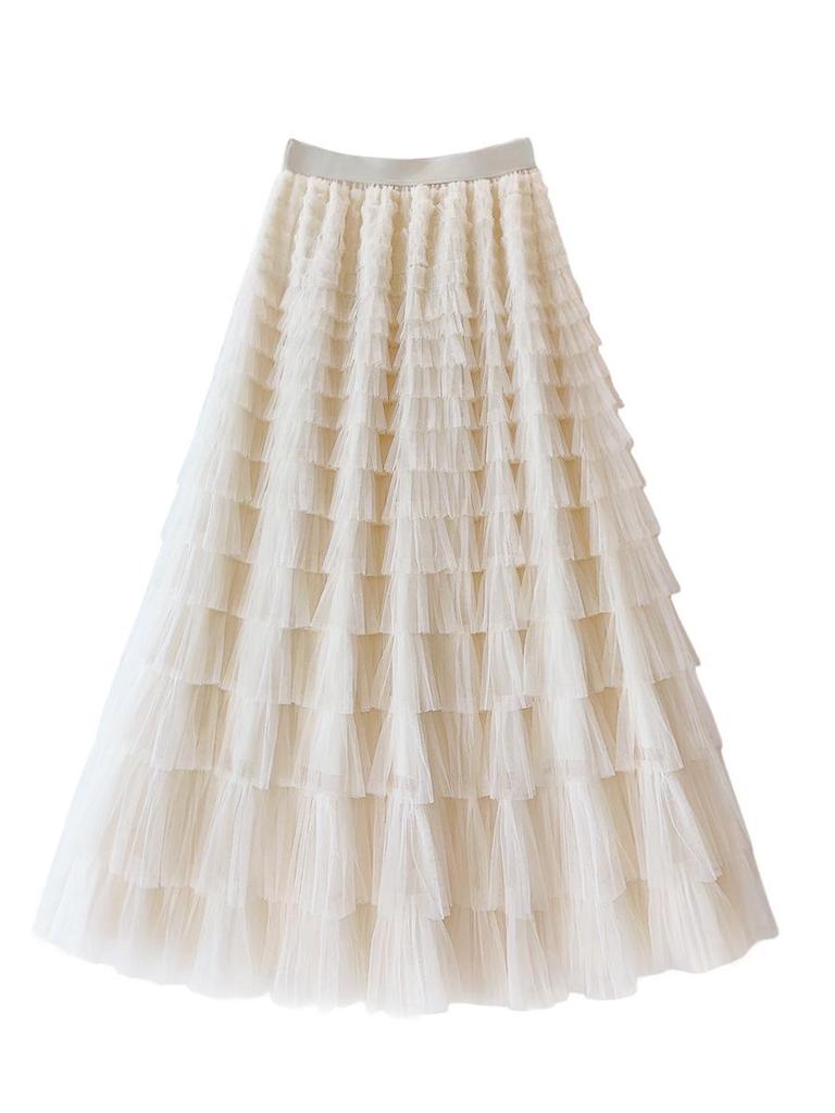 Korean Style Long Mesh Skirt Dress for Birthday, Holiday, Party, Dance - Mid-Length Socialite Swing Cake Skirt