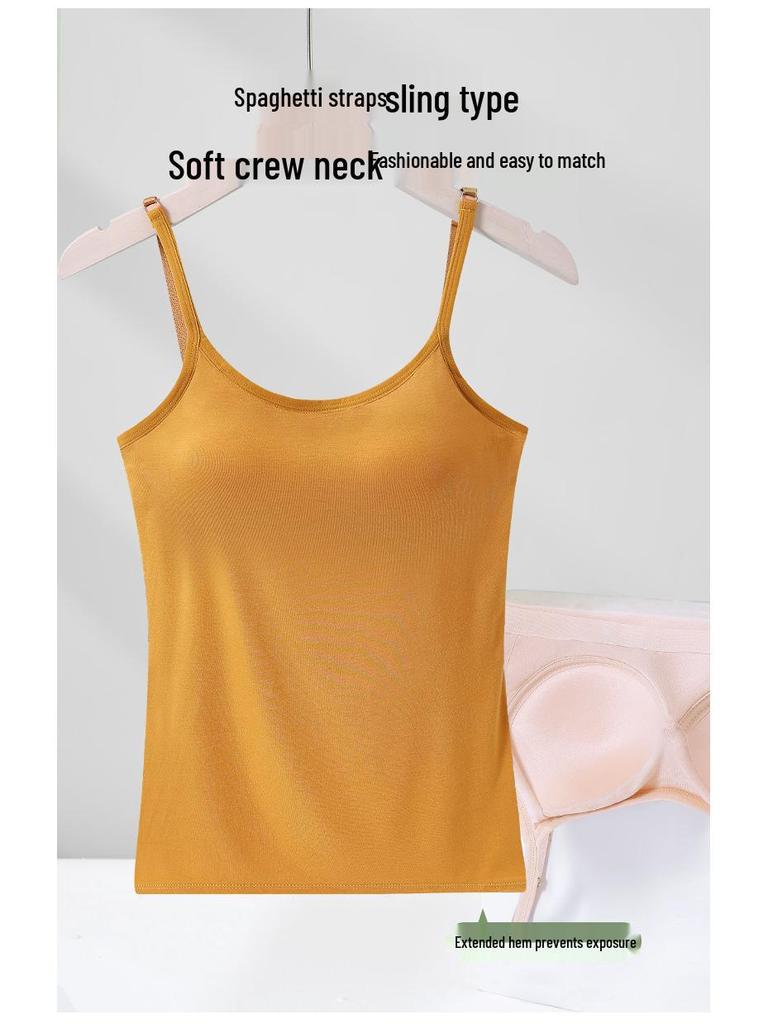 Women's One-Piece Camisole with Built-In Pads: Wire-Free, Adjustable Spaghetti Straps, Ideal Bandeau Base Layer