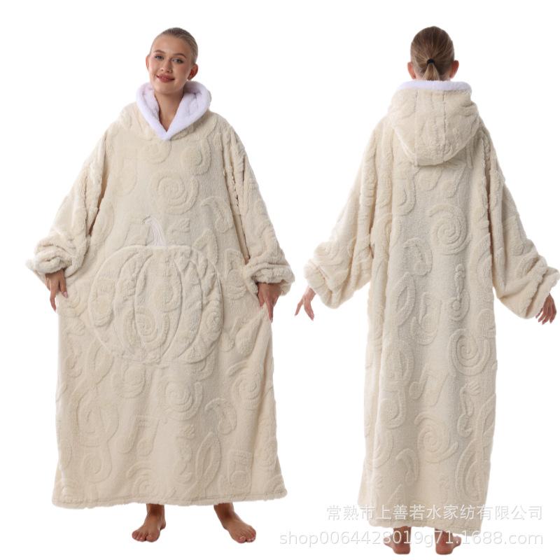 Wearable Blanket Hooded Robe for Women and Men Oversized Winter Warm Flannel Sweatshirt Blanket Hoodie Thick Fleece Blanket with Sleeves and Pocket