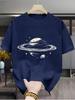 Men's Casual Short-Sleeve Crew Neck T-Shirt with SATURN Rings and Stars Pattern, Outdoor Short-Sleeve Breathable Casual T-Shirt