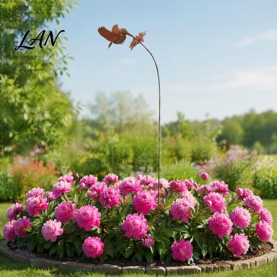 Weatherproof Metal Yard Inserts Wrought Iron Hummingbird Flower Garden Stake, Decorative Art, Stakes Anti-Rust Decor Sign for Balcony Windowsill