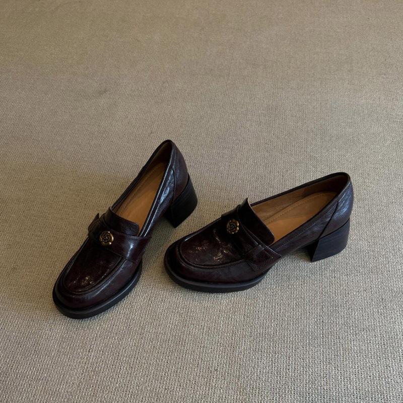 

Версия из мягкой кожи~ ретро лоферы на толстом каблуке женские квадратный носок универсальные средний каблук маленькие кожаные туфли британский стиль туфли-однопедальки 40 коричневый