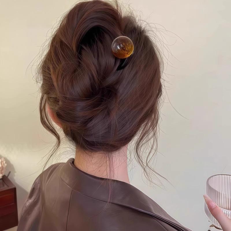 Modische U-förmige Haarnadel Haargabel Trendiges Acrylperlenmaterial Haarspange für Damen Mädchen Retro Schmuck Haaraccessoires