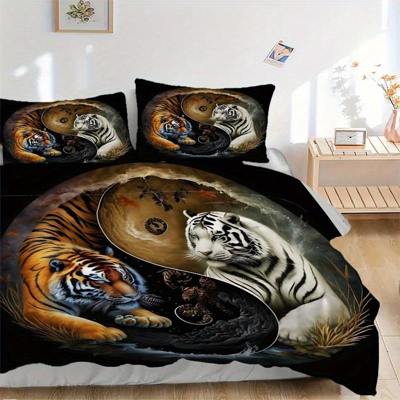 3pcs set Tiger YinYang 1 Quilt Cover + 2 Pillowcases, All Seasons Bedroom Setting, Perfect for Home and Dorm Decor a156