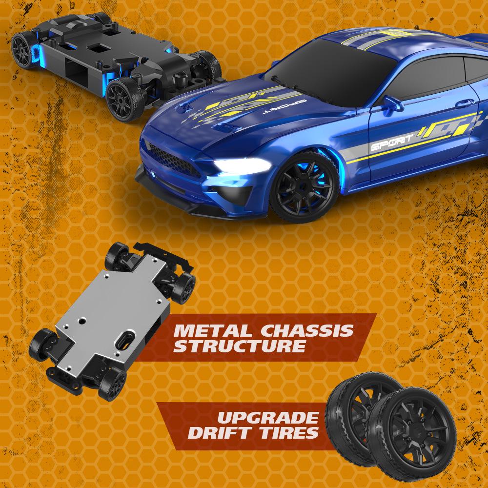 1:43 Scale 4WD RC Drift Car with Gyroscope, 7-Color Lights, and Alloy Chassis