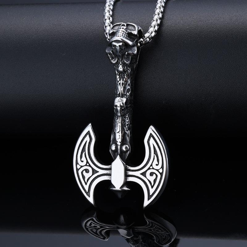 

Meier Punk nordic viking mythology totem battle axe stainless steel ready-to-ship necklace