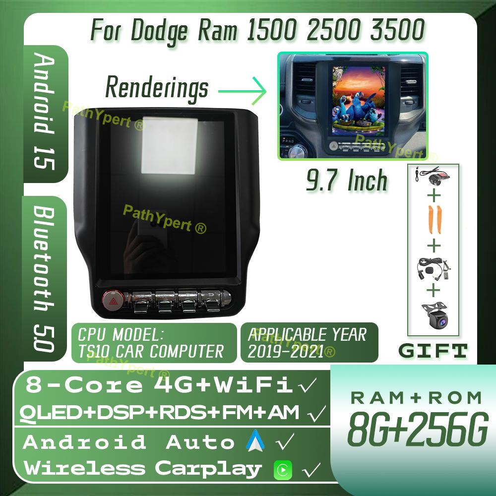9.7"Android15 For Dodge Ram 1500 2500 3500 2019-2021 Car Radio Intelligent Systems Tesla Screen Wireless Carplay BT DSP Stereo