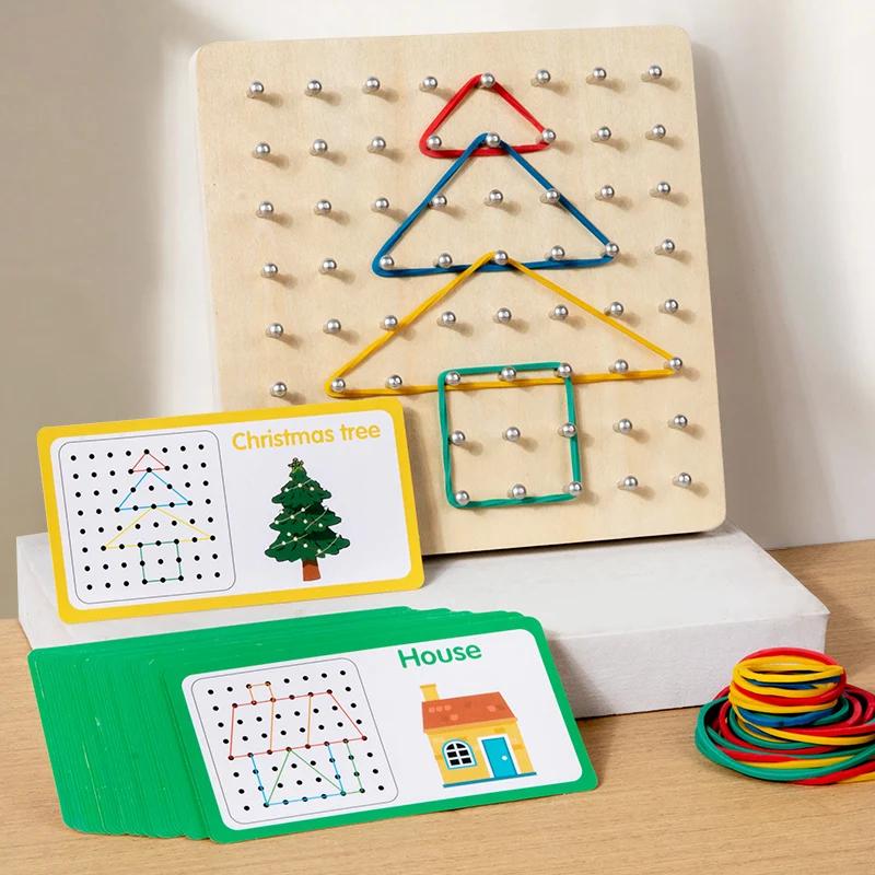 Montessori Baby Kreatívna Hračka Grafika Gumené Gumičky Nechtové Dosky s Kartami Vzdelávanie v Ranom Detstve Predškolské Deti