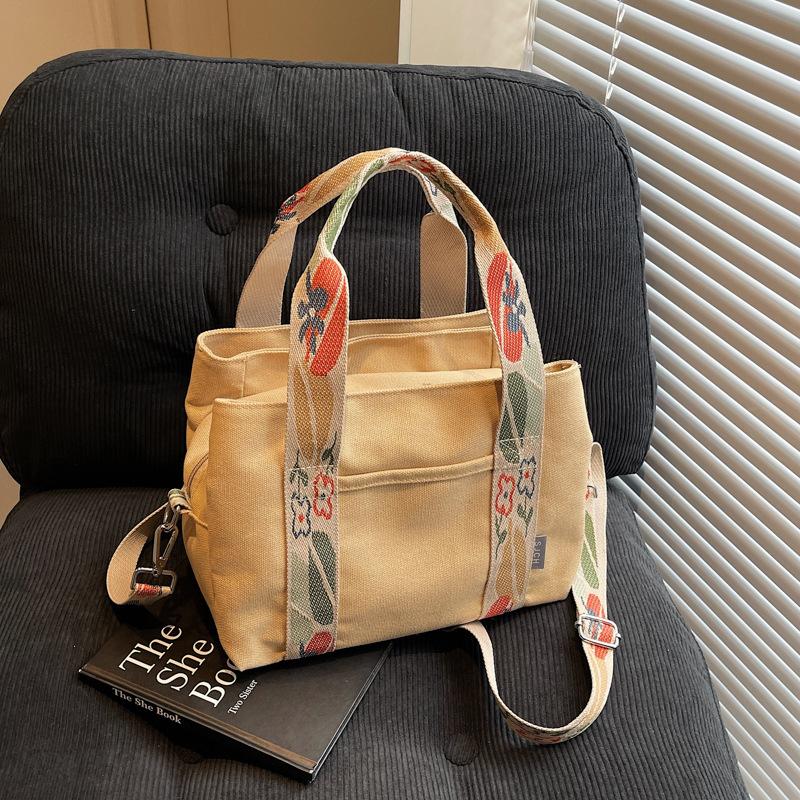 Casual Large-Capacity Canvas Bag, Women'S Fashion Portable Bento Bag, Lunch Box, Simple Messenger Commuter Bag