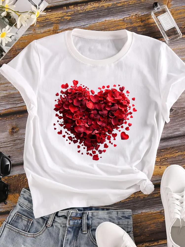 (Asian Size) sweet flower trend Printed Female Top T Shirt Clothing Lady o-neck Short Sleeve T-shirts Casual Fashion Women Graphic Tee