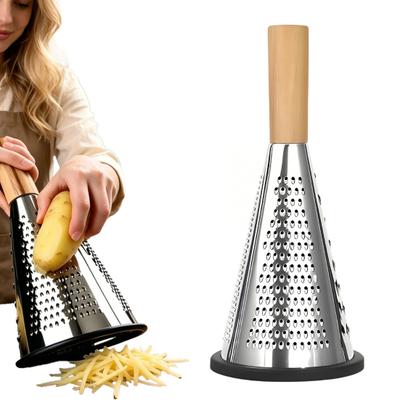 Vertical Cone Cheese Grater, Food Grade Stainless Steel Shredder for Parmesan, Wood Handle Vegetable Fruit Planer