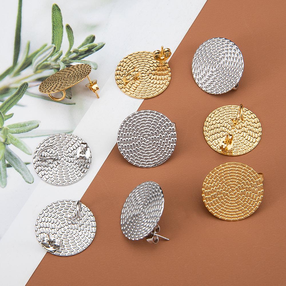 10pcs Stainless Steel Embossed Earrings 20mm Round Stud Earring Backs Connector Rings for Pendants DIY Jewelry Making Supplies
