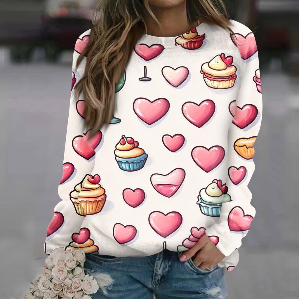 Damenmode Lässig Langarm Bedruckter Halsausschnitt Sweatshirt-Oberteil