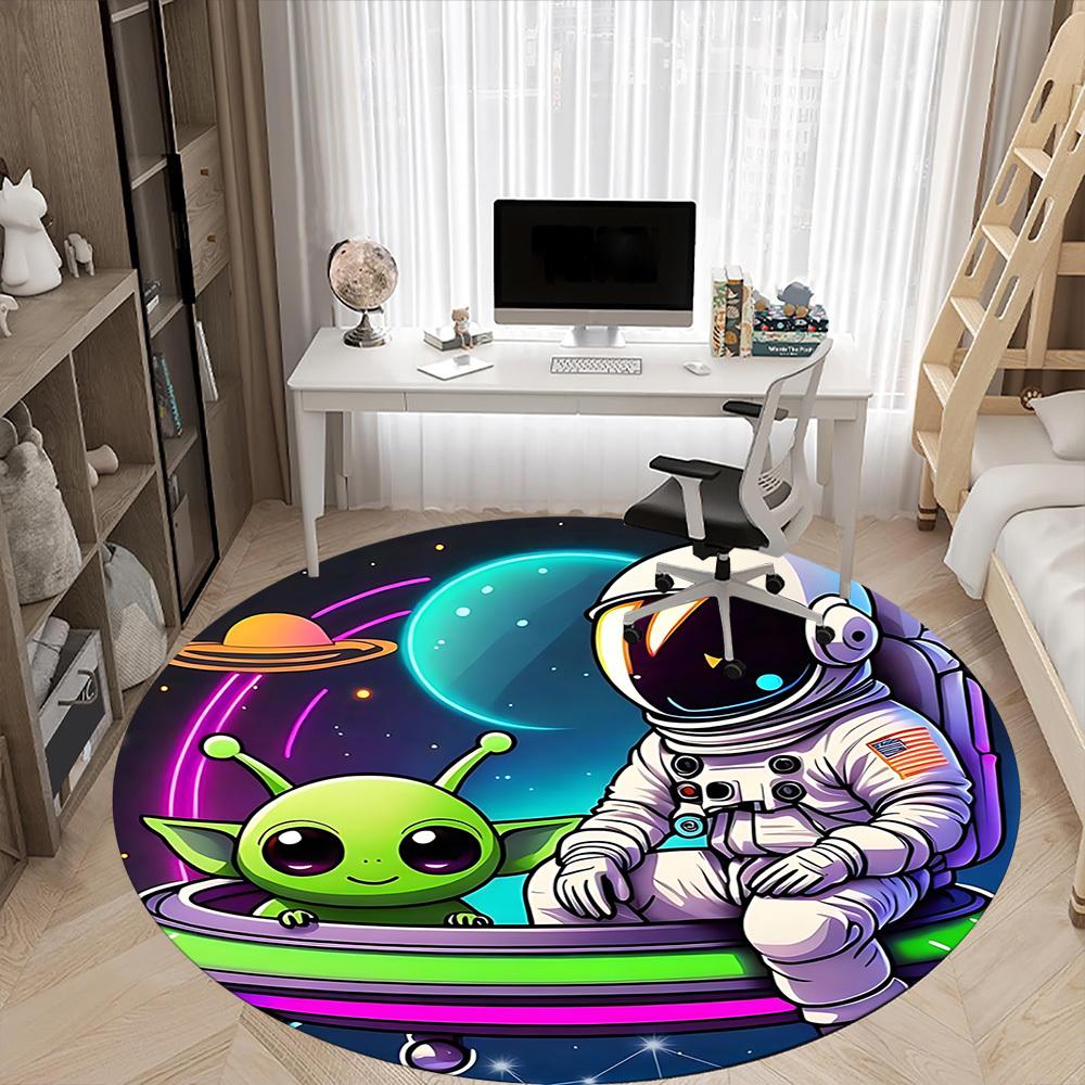 1pc Astronaut Alien Office Round Area Rug, Under Office Chairs Bedroom Living Room Home Decor, Room Deco