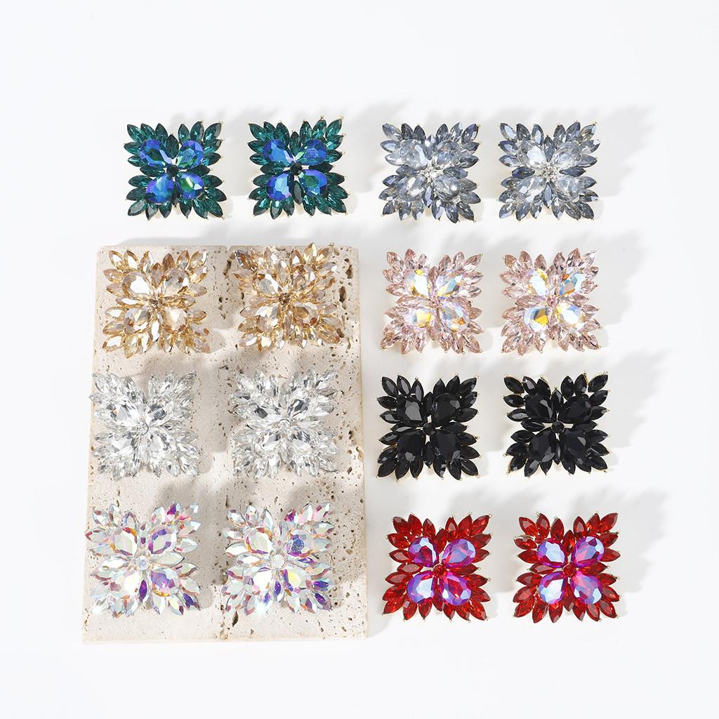 Geometric Crystal Ear Studs For Women With Alloy Material And Exquisite Electroplating