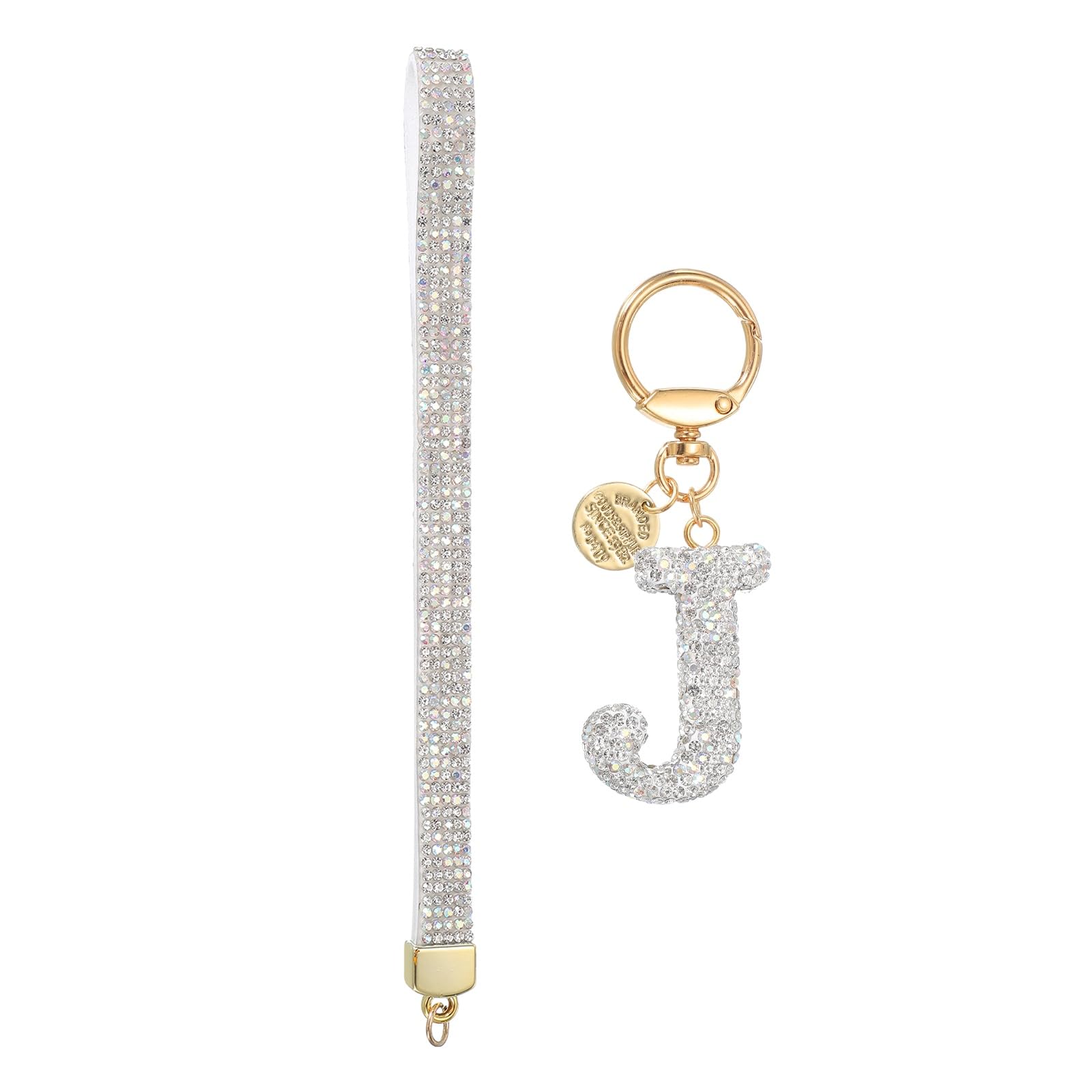 [uxcell] Брелок с алфавитом [uxcell] TitleJ, Женский декоративный брелок-аксессуар в виде сердца со стразами, Брелок для сумки/автомобиля, Белый