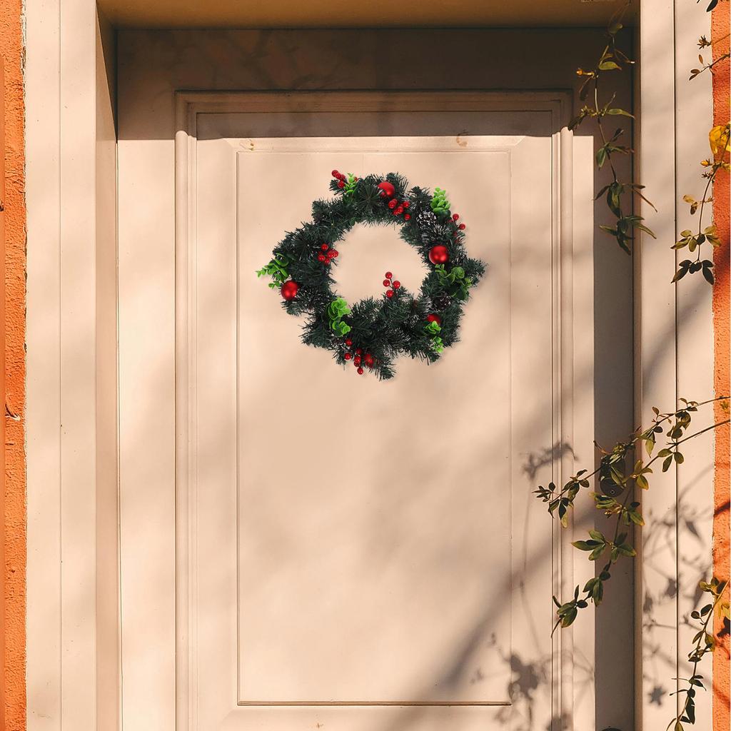 Christmas Wreath With Led Lights Red Berries Pine Cones Faux Evergreen For Front Door Wall Fireplace Holiday Decor Outdoor