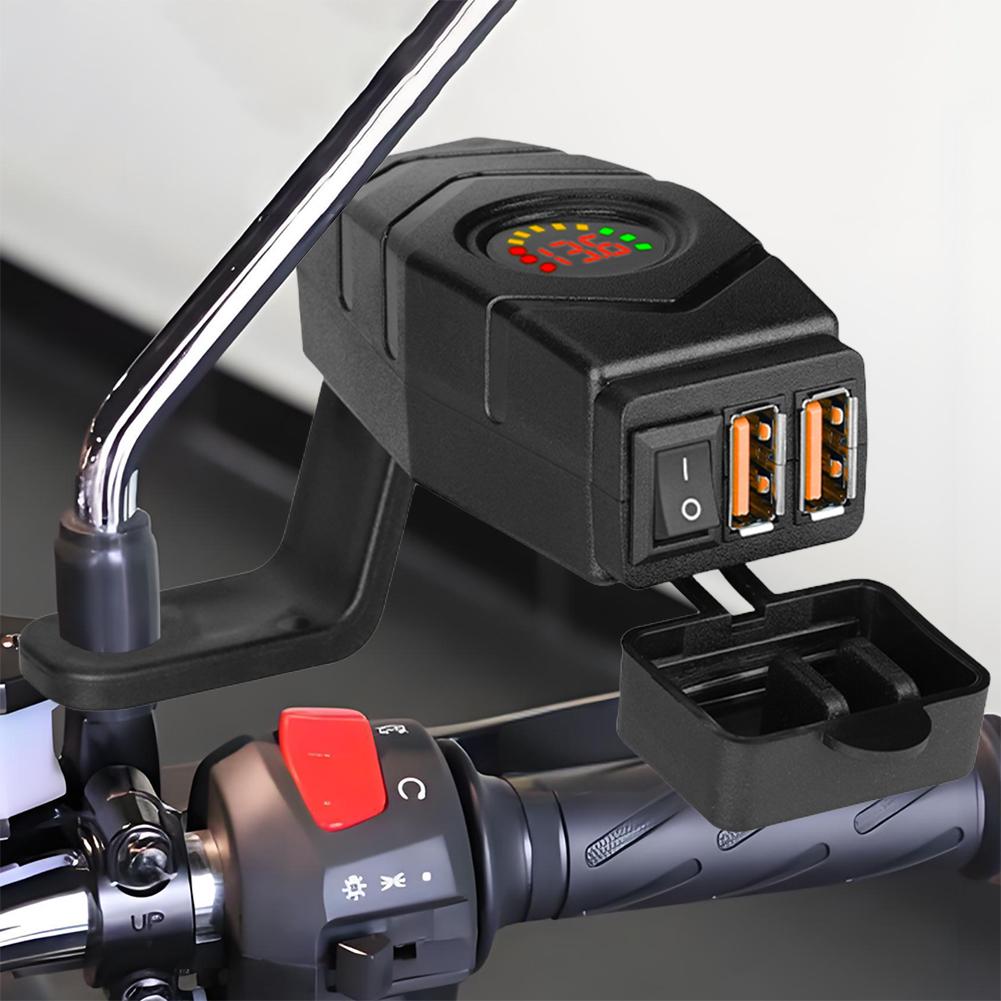 36W Motorcycle Charger with Switch Dual USB QC3.0 Power Adapter Socket Waterproof Cover Motorcycle USB Charger Motor Accessories