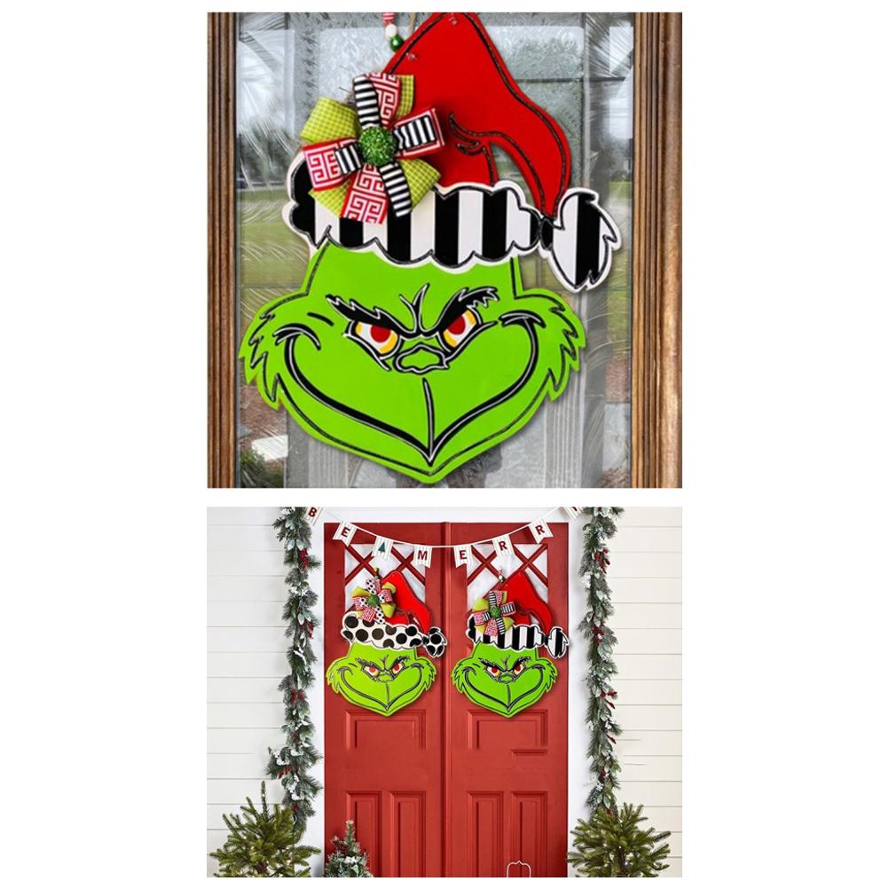 Christmas Welcome Door Sign Green Film Character Wooden Wreath for Front Door Wall Porch Indoor Outdoor Decor