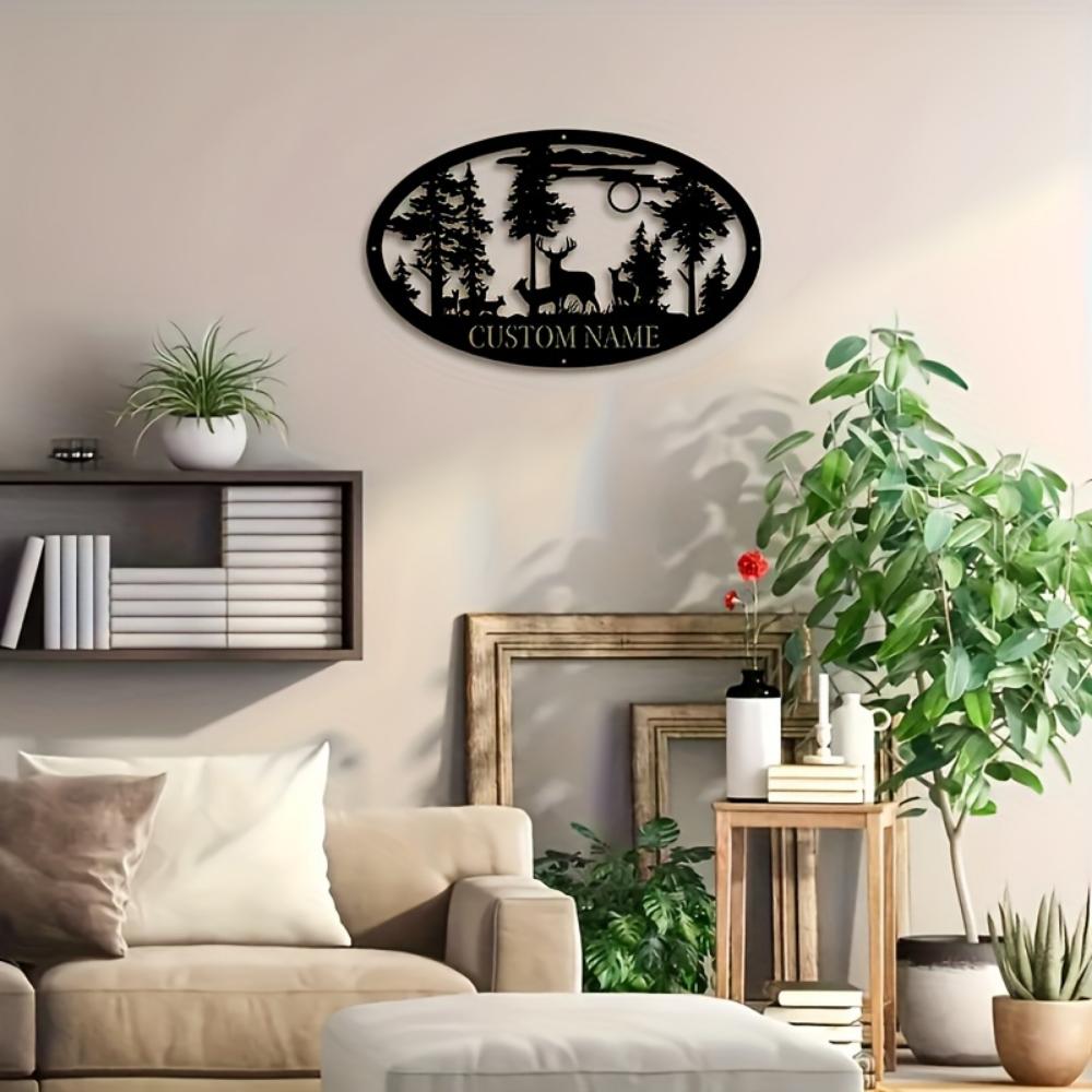 Metal Wall Art Deer Tree Mountain Scene Nature Themed Metal Sculpture Hanging Decor Custom Made Rustic Tin Sign Gift for Nature Lovers