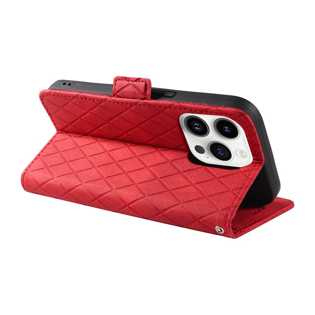 Suitable for iPhone16 Mobile Phone Leather Case 13Pro Two-color Rhombus Small Fragrance Matte Card Case 15plus