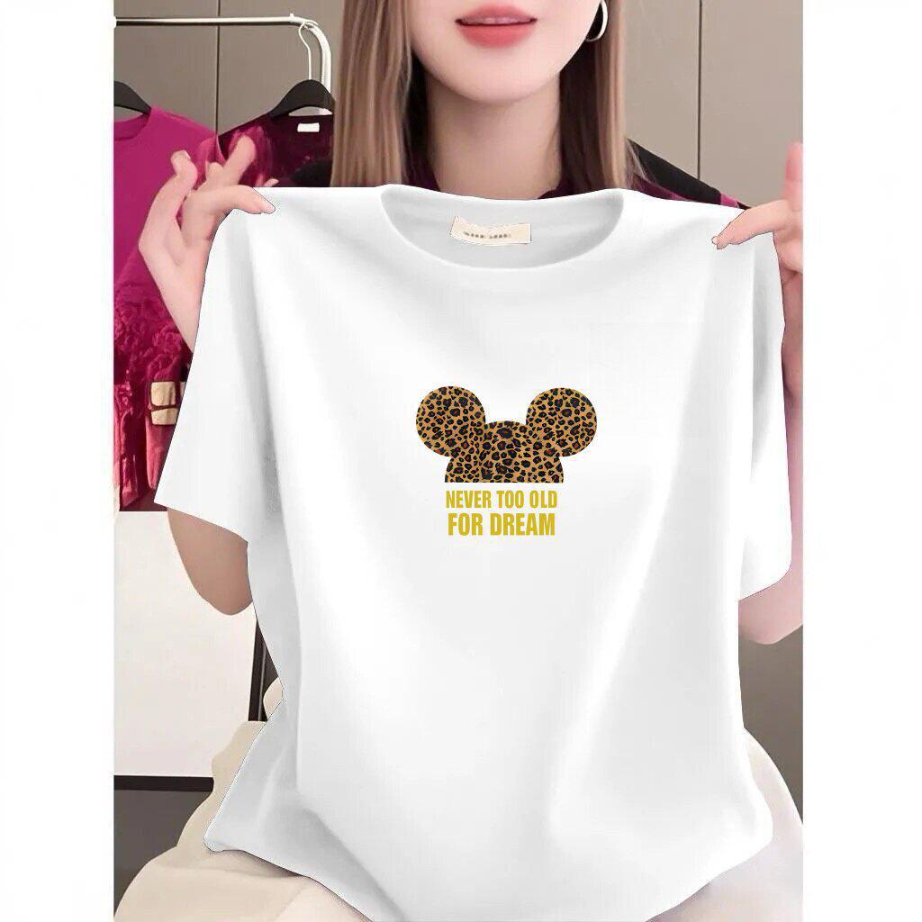 Trendy Women s Round Neck Printed T-Shirt: Loose, Slimming, Versatile, Casual, Age-Defying Mom Style. S