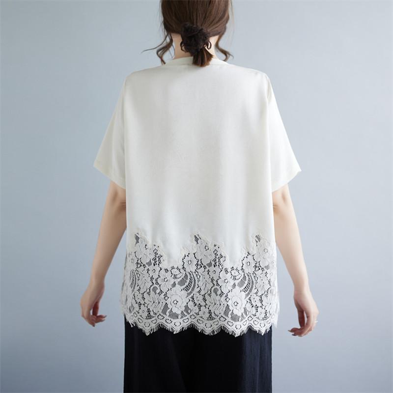 Short sleeve oversized lace patchwork vintage casual loose summer tee t shirt women t-shirt woman tshirt 2026 tops clothing