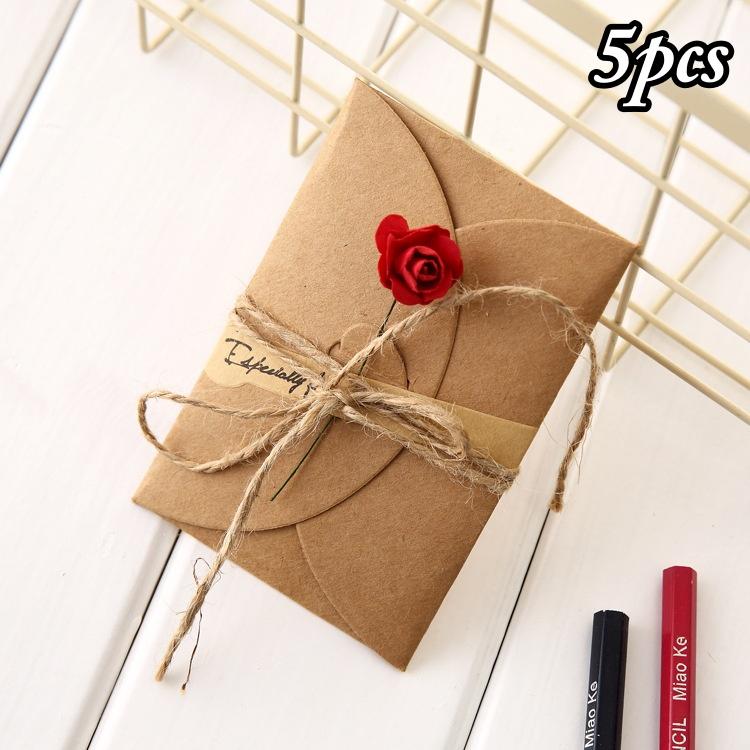 

5Pcs Vintage Dried Flowers Greeting Card Handmade Blank Note Card Thank You Cards with Envelopes Wedding Party Invitation Card 5pcs