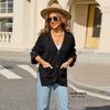 2026 Neue modische V-Ausschnitt Strickjacke Lockerer Pullover Langarm Tasche Oberteil