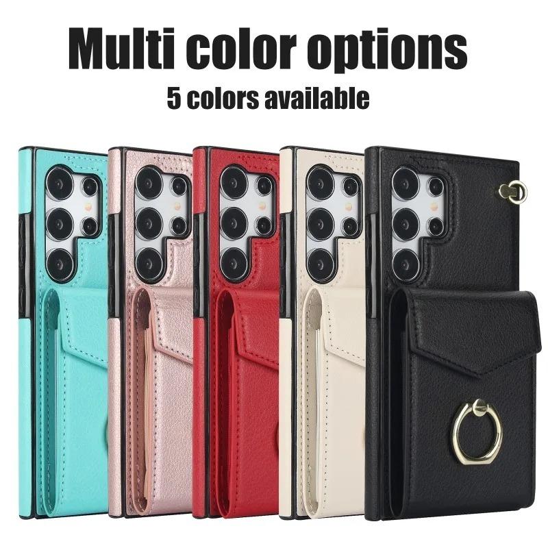 Wrist Strap Phone Case for Samsung Galaxy S23 S21 FE S24 Plus S22 Ultra A13 A53 A52 A73 A33 A14 A24 A54 with Card Holder Cover