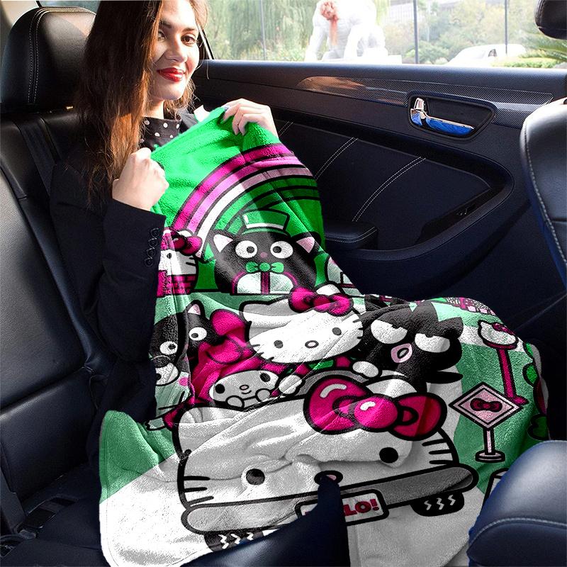 1pc Town Adventure Hello Kitty Blanket, Cute Home Decor Gift, Soft Throw Blanket, Living Room, Travel, Camping, Car Blankets, Beach, Office Naps, All-